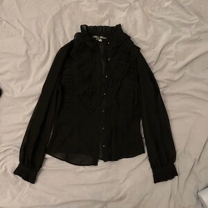 Spin Doctor Mod Cloth Black Goth Ruffle Shirt